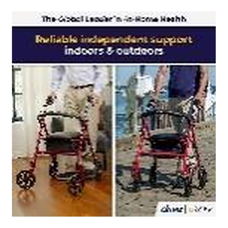 Drive medical rollator walker with seat, 7.5" wheels, Red, Offers stable height adjusted