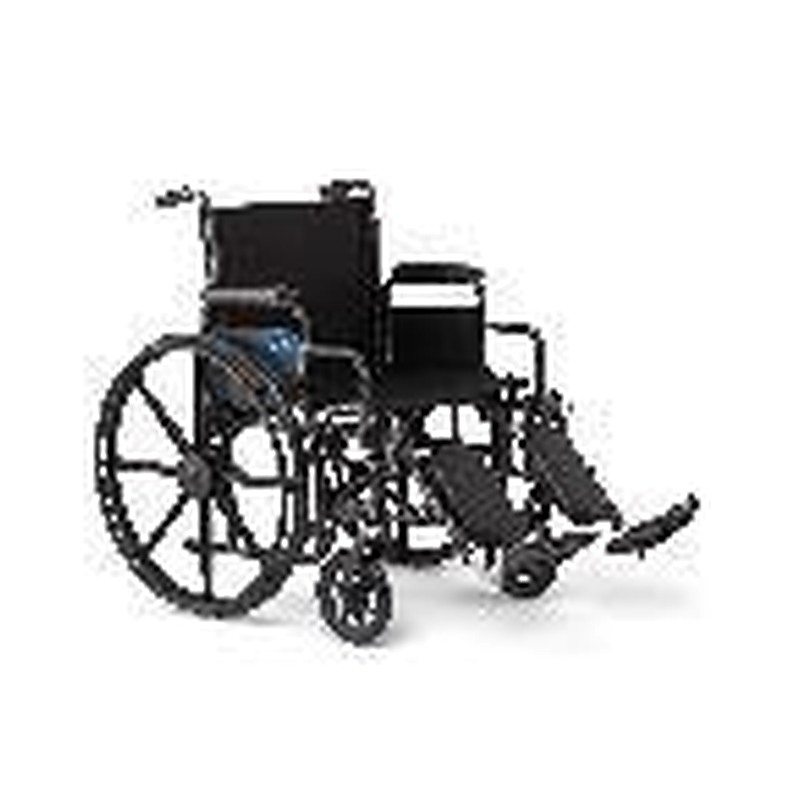 Medline comfortable folding wheelchair with swingback, desk length arms and elevating footrests, 20" x 16" seat