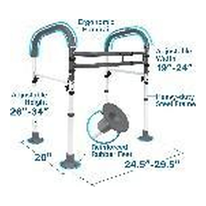 Vaunn medical adjustable toilet safety rail, foldable, adjustable height