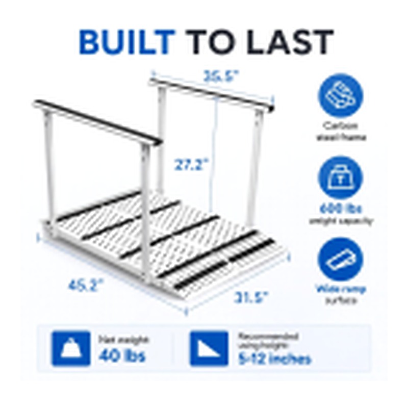 Upgraded folding ramp with handrails, portable wheelchair ramp, 600#, Carbon steel frame 45.2" x 31.5"