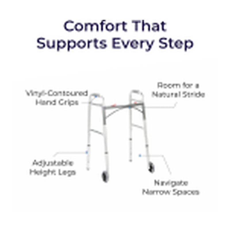Drive medical 2-button folding walker with wheels, Lightweight mobility support, Adjustable height, 5" wheels