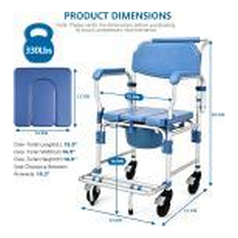 Bedside toilet with wheels, Shower wheelchair, Drop armrests & flip-up footrest, 330#